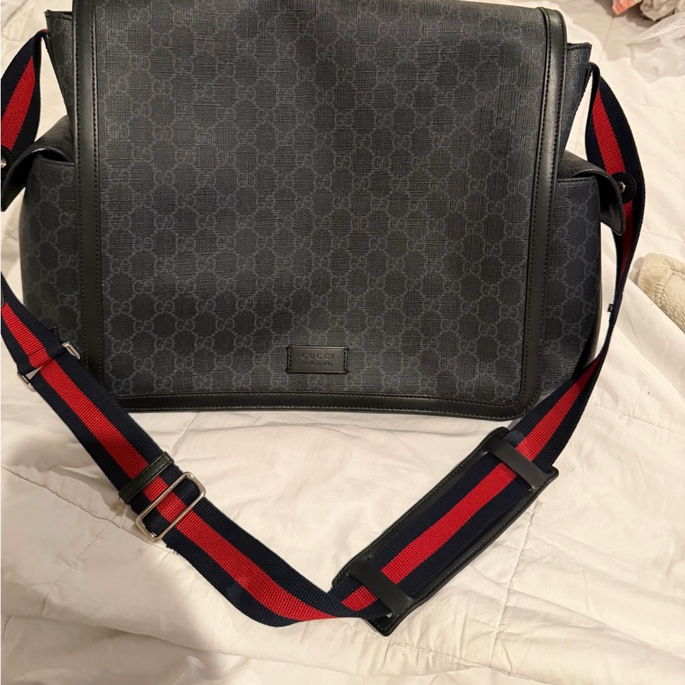 Gucci Dark Gray Messenger Bag with Red and Blue Strap